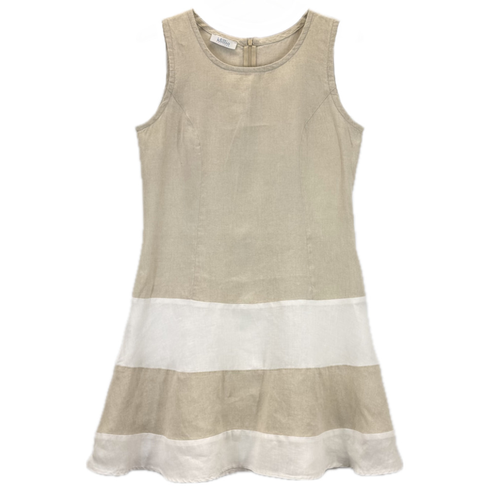 Idillio Positano A-Line Mini Dress M Italian Linen Beige White Sleeveless Chic